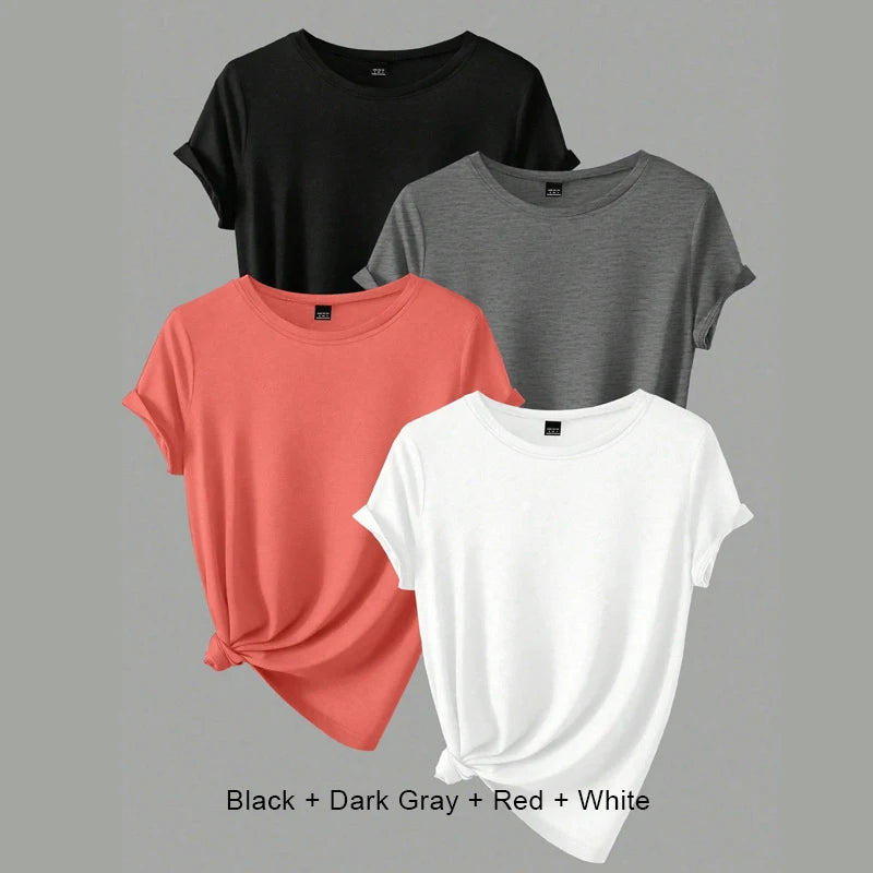 4 Stück Damen Trend T-Shirts Freizeit Sommer Tops Damenbekleidung Plus Size Kurzarm T-Shirt Kleidung für Frauen Tee Top Outfit