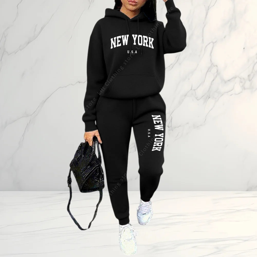 2026 Frühling Herbst Damen Sets 2-teilig Hoodies Hosen Anzug Sportoutfits Buchstaben Druck Ästhetische Kleidung Damen Trainingsanzug Hosen Sets