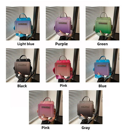 Modische kleine quadratische Handtasche für Damen, Schultertasche mit Buchstabenprint, Farbverlauf Crossbody-Tasche, Retro-Europäischer Stil, PU...