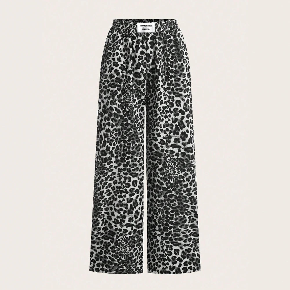 2025 Damen Einfache Hose Bedruckt mit Leopard Elastischem Bund Weite Hosen Bequeme Lange Basic-Hose für Frauen in Übergröße