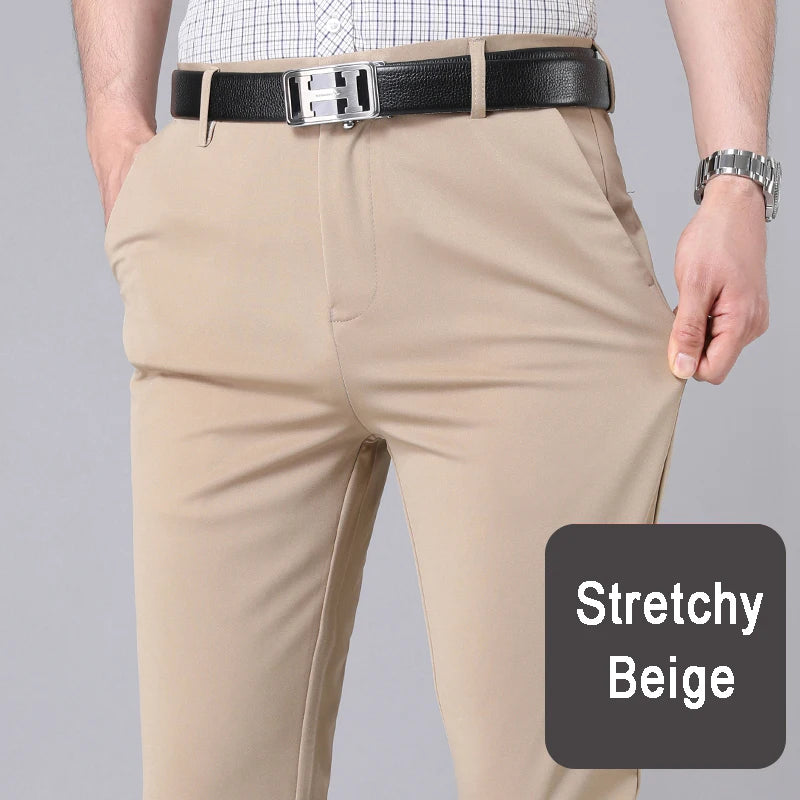 Herrenhose Stretch Einfarbig Schwarz Smart-Casual Herrenhose Büro Schnell trocknend Anzughose Neue Frühling-Herbst Koreanische gerade Hose