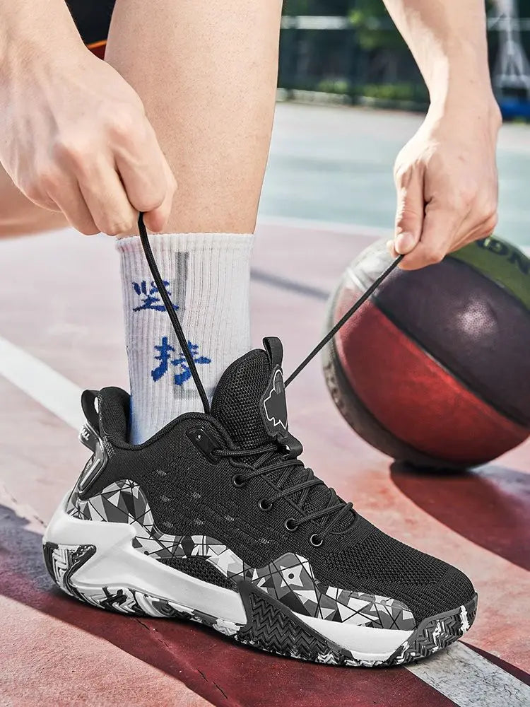 Hochwertige Herren-Basketballschuhe Marke Herren Sneakers Luxuriöses Design Mesh Atmungsaktive Sportschuhe High-Top Rutschfeste Freizeitschuhe