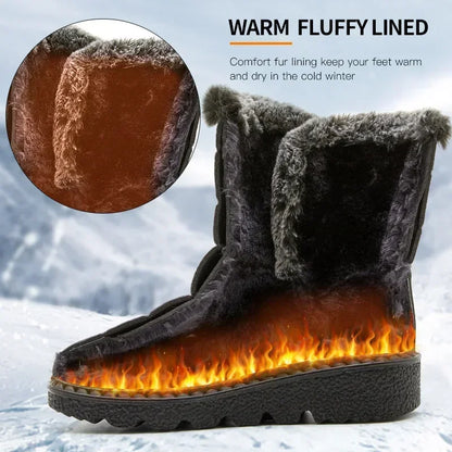 Wasserdichte Winterstiefel für Damen 2025 Neue Kunstfell-Langplüsch-Schneestiefel Damen Plateau-Schuhe Warme Baumwollstiefeletten für Paare