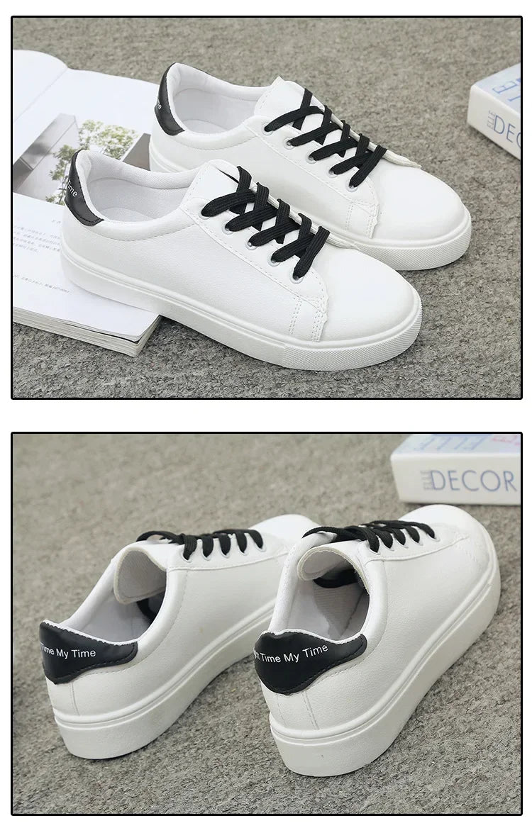Damen Sneaker 2026 Mode Atmungsaktive Vulkanisierte Schuhe PU-Leder Plateau-Schuhe Weiße Schnürschuhe Lässige Schuhe Zapatos Mujer
