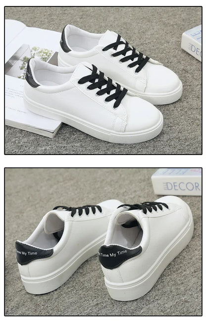 Damen Sneaker 2026 Mode Atmungsaktive Vulkanisierte Schuhe PU-Leder Plateau-Schuhe Weiße Schnürschuhe Lässige Schuhe Zapatos Mujer