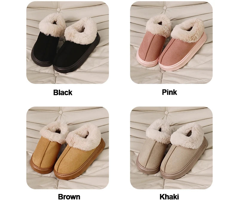 Dicke warme Plüsch-Schneestiefel für Frauen Winter 2025 Flauschige Kunstpelz-Baumwollschuhe für Damen Dicke Sohle Rutschfeste Komfort-Hausschuhe