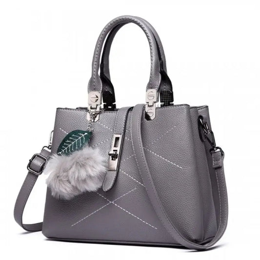 Miss Lulu Leder-Look Schultertasche mit Pom-Pom-Dekoration Stylische Handtasche für Damen Praktische Schultertasche