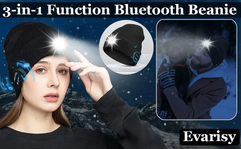 3-in-1 Bluetooth-Mütze, Bluetooth-Mütze mit Licht, Unisex 6 LED USB wiederaufladbar mit kabellosen Kopfhörern