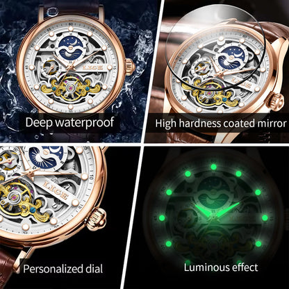 Neue LIGE Skelett Mechanische Automatik-Uhr Herren Tourbillon Sportuhr Freizeit Business Mond Armbanduhr Relojes Hombre