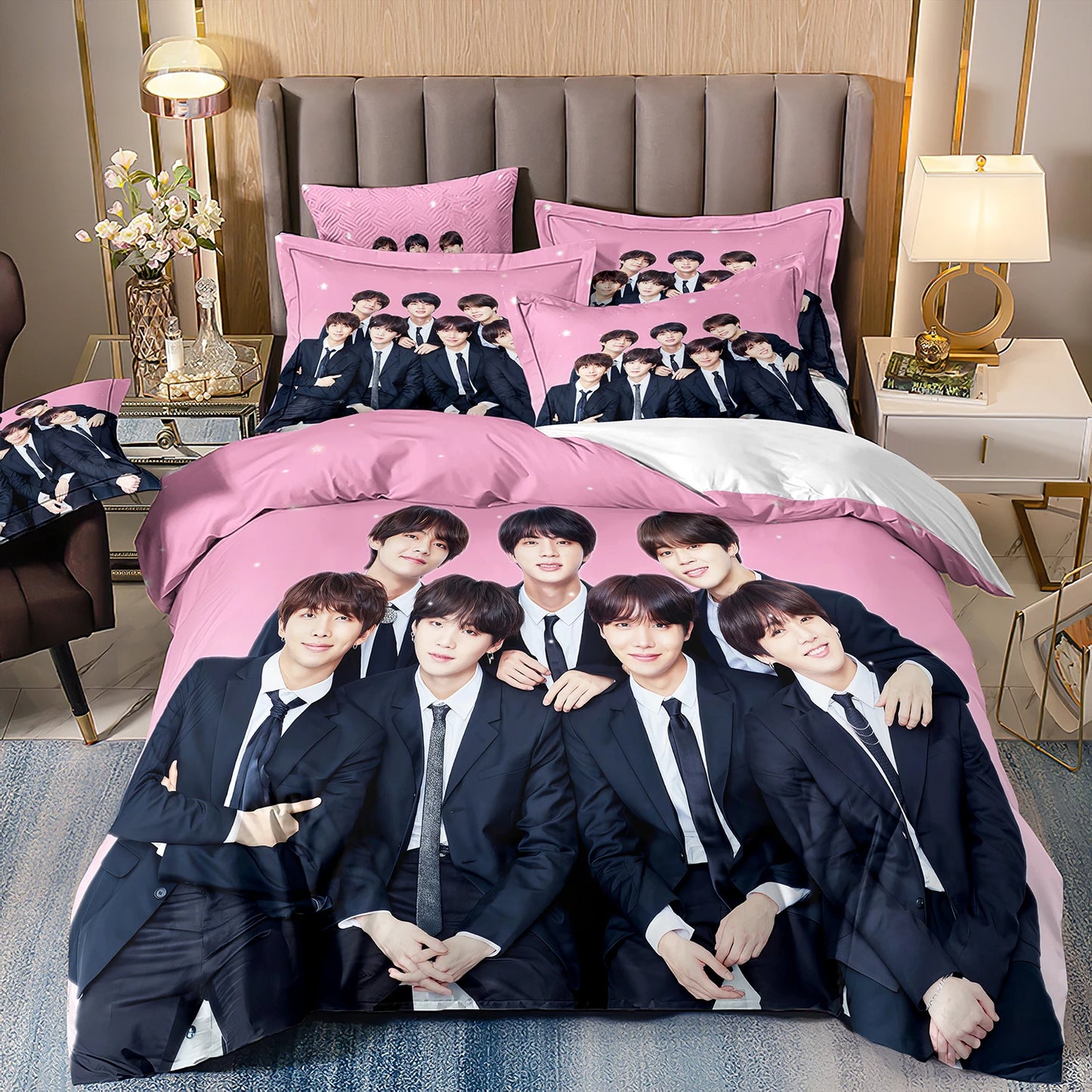 BTS Herren Gruppe Bettwäsche Musikband Bettwäsche für alle Jahreszeiten Twin-Bettwäsche-Set 3-teilig Steppbett Bettdeckenbezug Doppel-King-Bettwäsche-Set