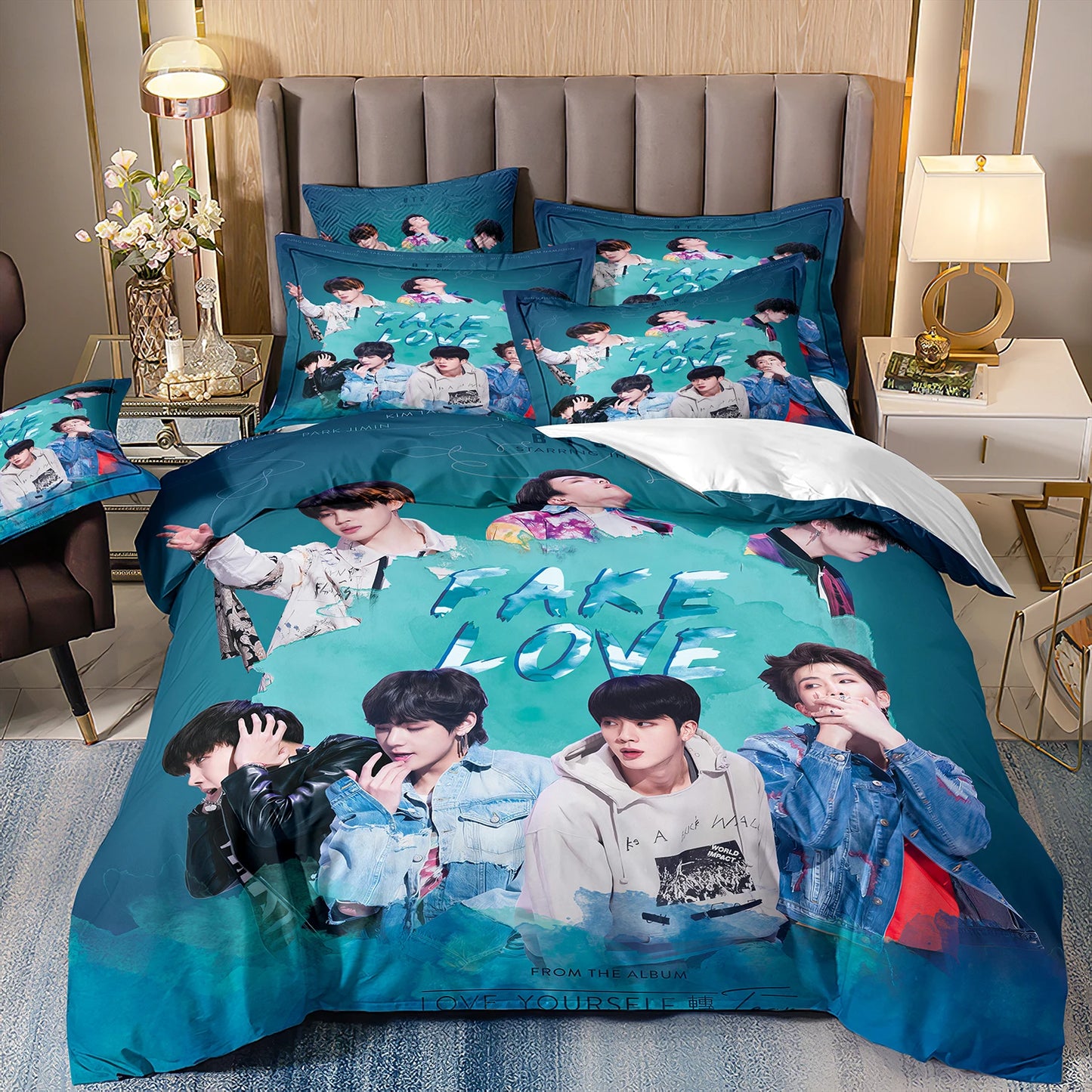 BTS Herren Gruppe Bettwäsche Musikband Bettwäsche für alle Jahreszeiten Twin-Bettwäsche-Set 3-teilig Steppbett Bettdeckenbezug Doppel-King-Bettwäsche-Set