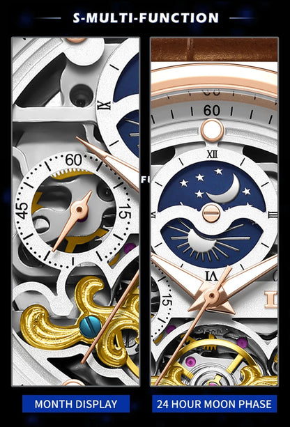Neue LIGE Skelett Mechanische Automatik-Uhr Herren Tourbillon Sportuhr Freizeit Business Mond Armbanduhr Relojes Hombre