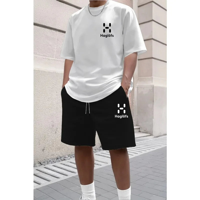 Europäische Größe Sommermode Trendiges Freizeit-Sport-Outfit für Jugendliche Herren Kurzarm-T-Shirt + Shorts Zweiteiliges Set
