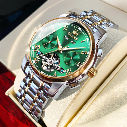 OLEVS Herren Uhren Automatische Mechanische Business Armbanduhr Wasserdicht Edelstahlarmband Uhr für Männer Skelett Kalender