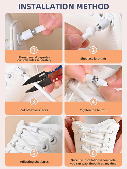 Elastische Schnürsenkel ohne Binden Halbrunde Schnürsenkel für Kinder- und Erwachsenensneaker Schnürsenkel Schnell und Bequem Metallverschluss Schnürsenkel