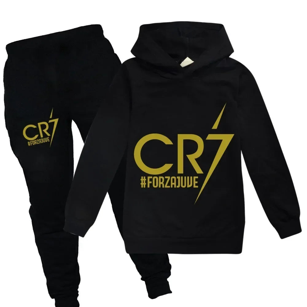 Kinderkleidung Hoodie + Hose Anzug 2-teilig Jungen-Trainingsanzug 3-12 Jahre Frühling Herbst Sweatshirt-Set Fußball CR7 Kinder-Sportanzug