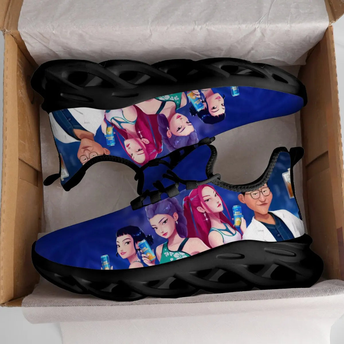 Kinderschuhe für Eltern-Kind im Frühling mit KPop Cartoon-Charakter-Aufdruck, leichte Sneakers, atmungsaktiv, flacher Absatz, Schnürschuhe, Freizeitschuhe
