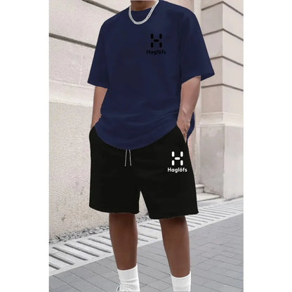 Europäische Größe Sommermode Trendiges Freizeit-Sport-Outfit für Jugendliche Herren Kurzarm-T-Shirt + Shorts Zweiteiliges Set