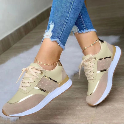 Neue Damensneaker Plateauschuhe Leder-Patchwork Freizeit-Sportschuhe Damen Outdoor-Laufschuhe Vulkanisierte Schuhe Zapatillas Mujer