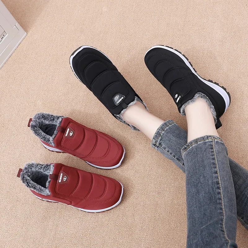 Winter Dickes Fleece Gefüttertes Leder Oberflächen Anti-Rutsch Warme Baumwollschuhe für Frauen Bequeme Flache Schuhe