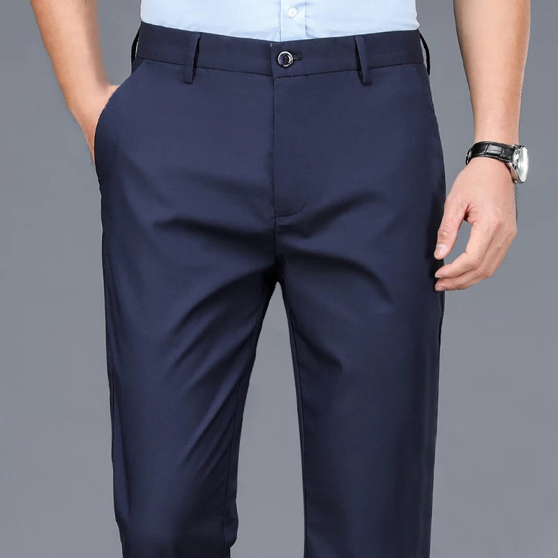 Herrenhose Stretch Einfarbig Schwarz Smart-Casual Herrenhose Büro Schnell trocknend Anzughose Neue Frühling-Herbst Koreanische gerade Hose