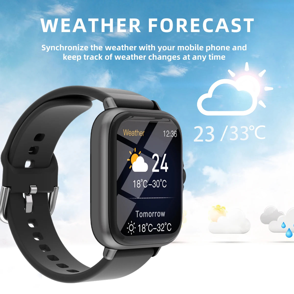 1,83'' Smartwatch mit Nachrichtenantwort, Anruf, Schlafüberwachung, Sport, Schrittzähler, Informationsbenachrichtigungen für iPhone und Android