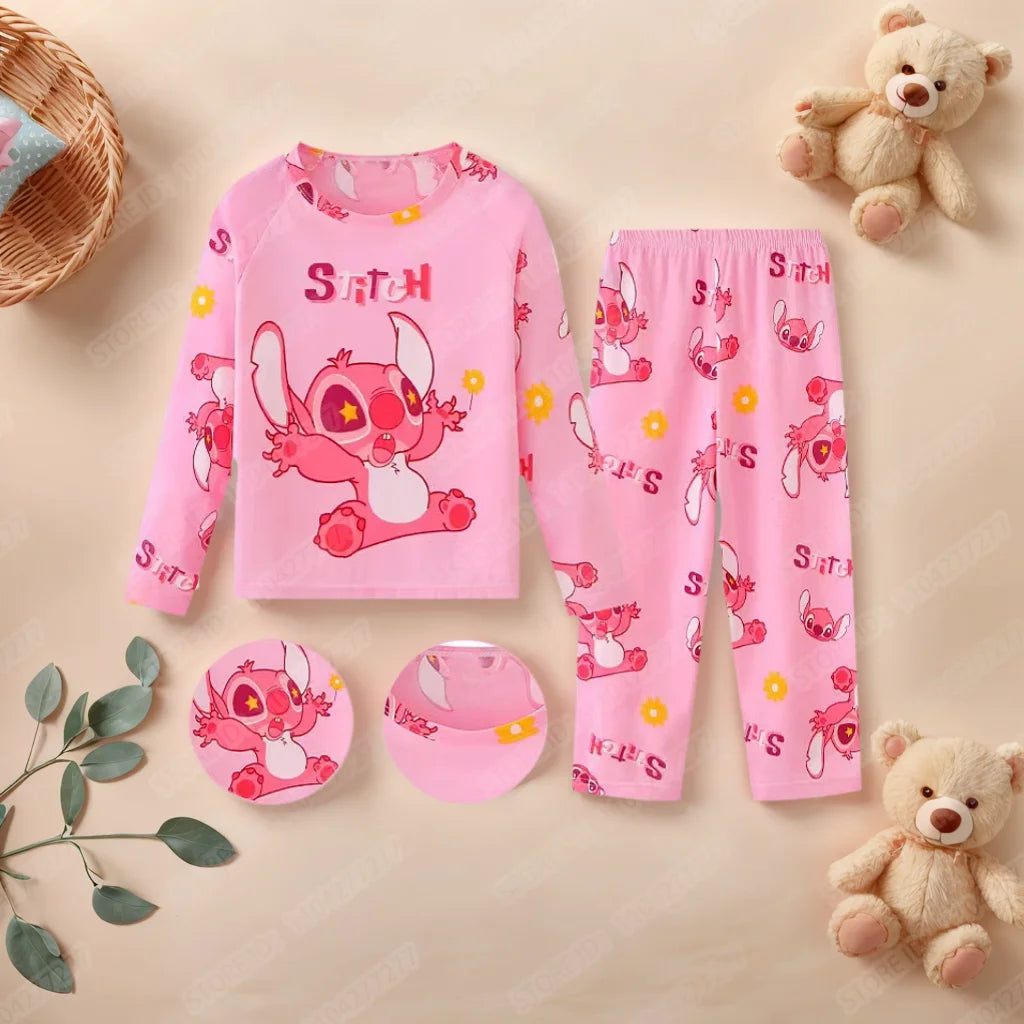 Kinder Anime Stitch Pyjama 2-teiliges Set für Jungen und Mädchen, Freizeitkleidung für zu Hause, lässlicher Schlafanzug, langärmliges Pyjama-Set, niedliches Geschenk