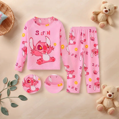 Kinder Anime Stitch Pyjama 2-teiliges Set für Jungen und Mädchen, Freizeitkleidung für zu Hause, lässlicher Schlafanzug, langärmliges Pyjama-Set, niedliches Geschenk