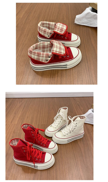 2026 Neue Mode Dicksohlige Kariert Nische INS Trendiges Design Lässige Vielseitige Dicksohlige Faltbare Canvas-Schuhe