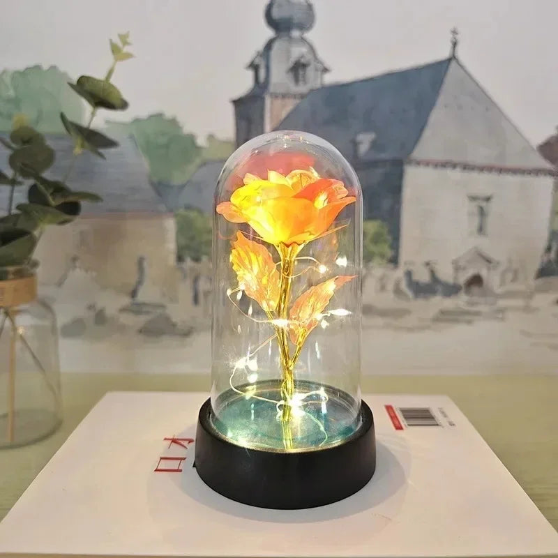 Künstliche Rosenblumen Valentinstagsgeschenk für die Freundin Ewige Rose LED-Licht Folienblume Hochzeitsdekoration