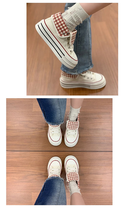 2026 Neue Mode Dicksohlige Kariert Nische INS Trendiges Design Lässige Vielseitige Dicksohlige Faltbare Canvas-Schuhe