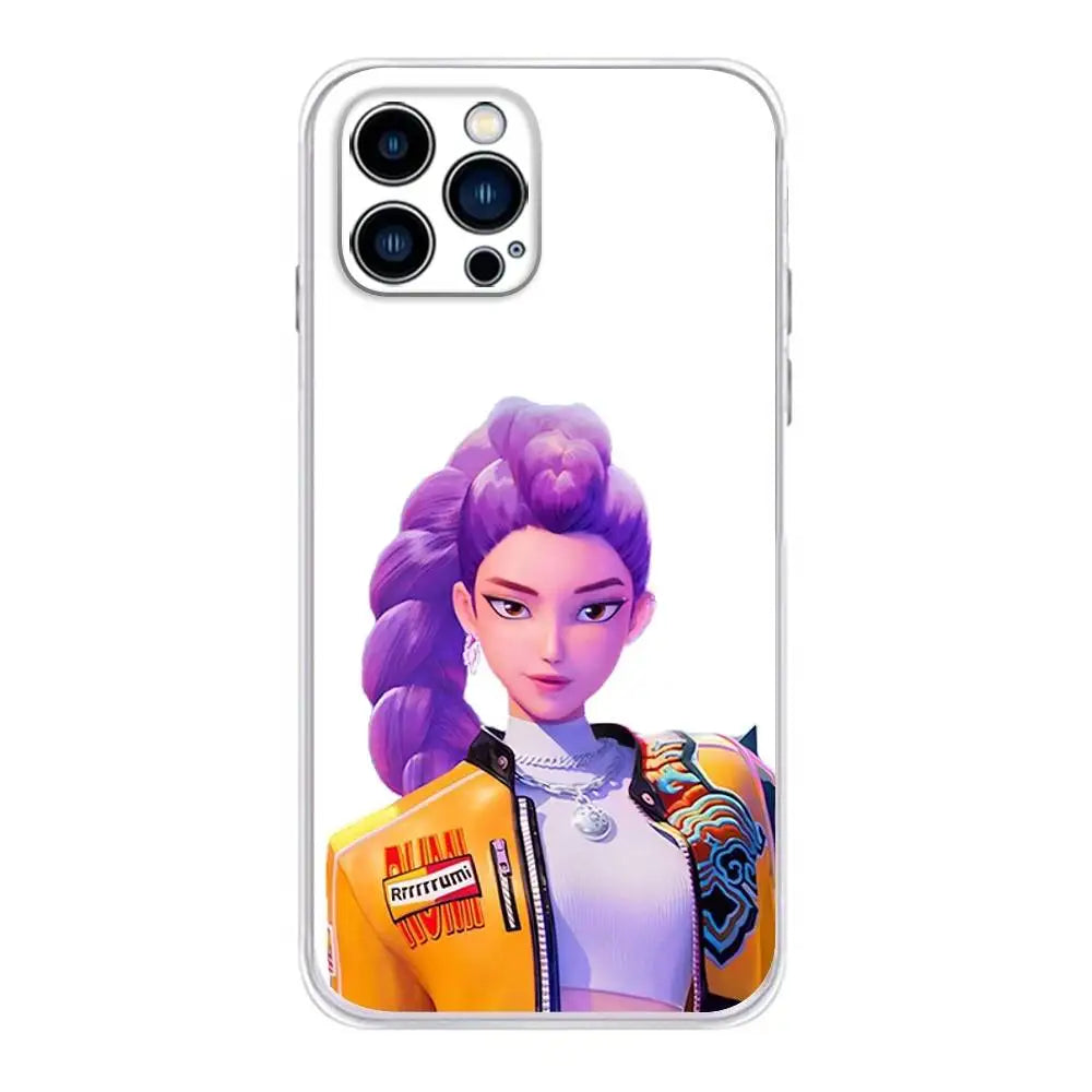 Goldene KPop Demon Hunters Handyhülle für iPhone 17, 16, 15, 14, 13, 12, 11 Plus, Pro, Max, XR, Plus, E, Mini Transparente Weiche Hülle