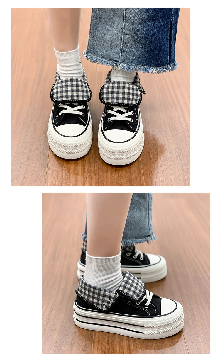 2026 Neue Mode Dicksohlige Kariert Nische INS Trendiges Design Lässige Vielseitige Dicksohlige Faltbare Canvas-Schuhe