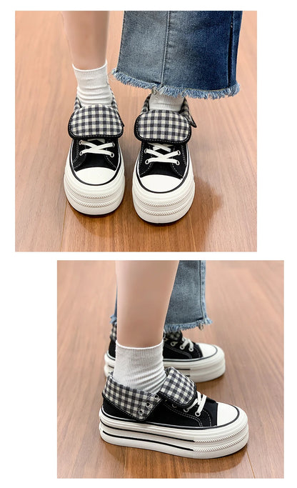 2026 Neue Mode Dicksohlige Kariert Nische INS Trendiges Design Lässige Vielseitige Dicksohlige Faltbare Canvas-Schuhe