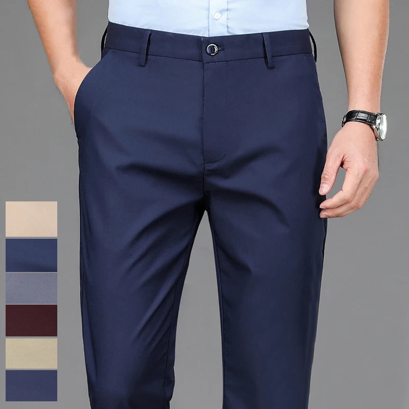 Herrenhose Stretch Einfarbig Schwarz Smart-Casual Herrenhose Büro Schnell trocknend Anzughose Neue Frühling-Herbst Koreanische gerade Hose