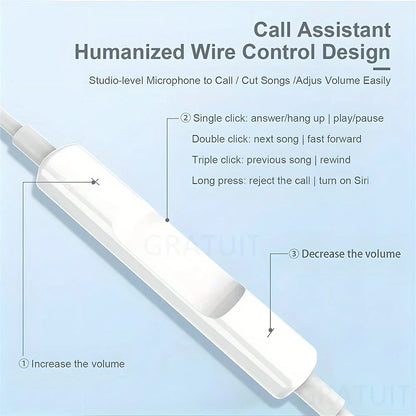 Auriculares con cable y micrófono para iPhone, iPod, iPad, auriculares ligeros con control de volumen, conector para auriculares de 6,35 mm