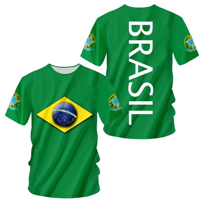 Brasilianisches Herren-T-Shirt, O-Ausschnitt, kurze Ärmel, modischer Brasilien-Flaggen-Aufdruck, Streetwear, übergroß, lockere Camisa Brasil, Herrenbekleidung