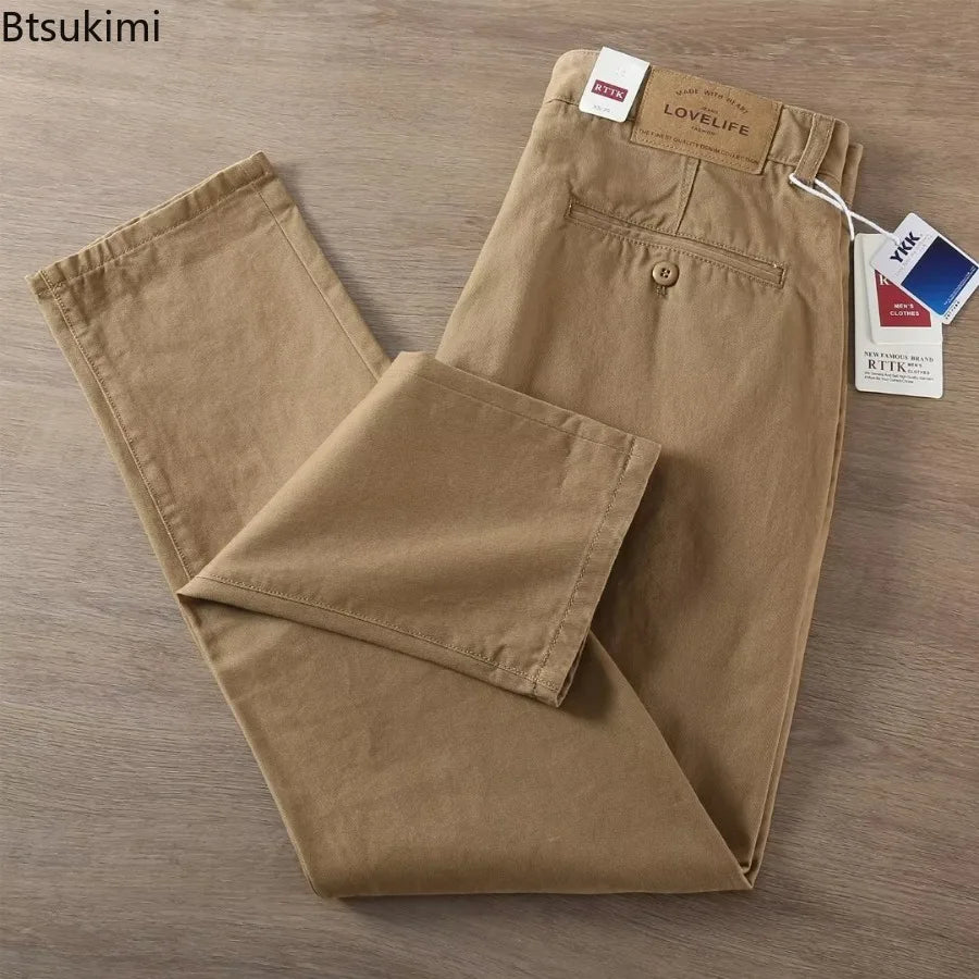 Neue Herren Frühling und Herbst Retro Komfort Gerade Hose Slacks  100% Baumwolle Modische Locker Freizeit Hose für Männer