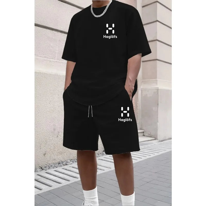 Europäische Größe Sommermode Trendiges Freizeit-Sport-Outfit für Jugendliche Herren Kurzarm-T-Shirt + Shorts Zweiteiliges Set