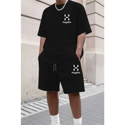 Europäische Größe Sommermode Trendiges Freizeit-Sport-Outfit für Jugendliche Herren Kurzarm-T-Shirt + Shorts Zweiteiliges Set
