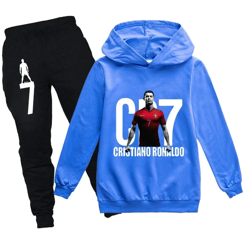 Kinderkleidung Hoodie + Hose Anzug 2-teilig Jungen-Trainingsanzug 3-12 Jahre Frühling Herbst Sweatshirt-Set Fußball CR7 Kinder-Sportanzug