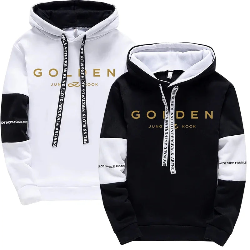 K-Pop Trend Hoodie für Frauen Hochwertiger Jung Kook Print Kapuzenpullover mit Sweatpants Herbst Winter Damen Alltag Lässiger Pullover