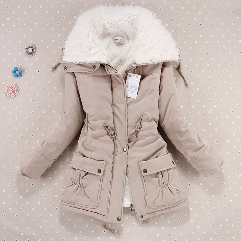 Mädchen Winterjacken Verdickte Kapuzen Lange Daunenjacke Mäntel Schlanke Passform Jacke mit Fellkragen Baumwollgefütterte Kleidung Daunenmäntel