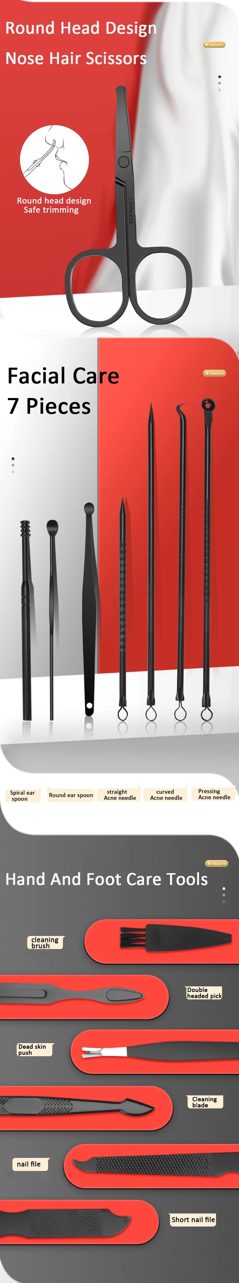 7/10/12/18/20/24-teiliges Profi-Maniküre-Set aus Edelstahl für Fingernägel und Fußnägel mit tragbarem Lederetui