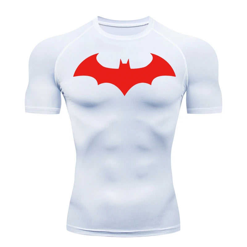 Camisetas de compresión con estampado de murciélago para hombre, rashguard de manga corta, camiseta de running para entrenamiento físico, camisetas deportivas de verano de secado rápido.