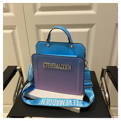 Modische kleine quadratische Handtasche für Damen, Schultertasche mit Buchstabenprint, Farbverlauf Crossbody-Tasche, Retro-Europäischer Stil, PU...
