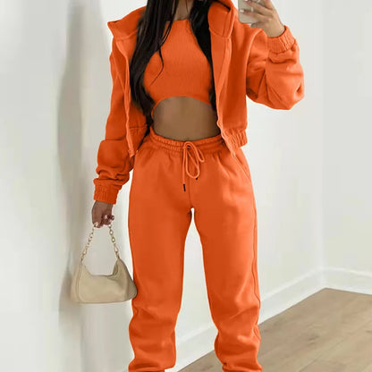 Damen 3-teilige Sets Anzug Lässig Langarm Hoodie Tanktop Jogginghose Sportliches Dreiteiliges Outfit