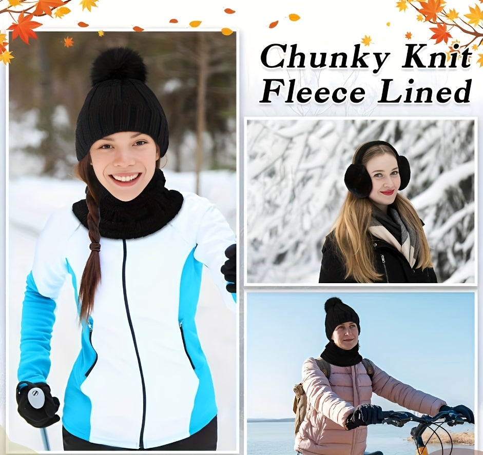 9-teiliges Winter-Warm-Up-Set für Weihnachts-Outdoorsport: Warme Mütze, Halswärmer, Touchscreen-Handschuhe, Thermo-Hand- und Fußschutz, weiche Ohrenschützer & Bodensocken