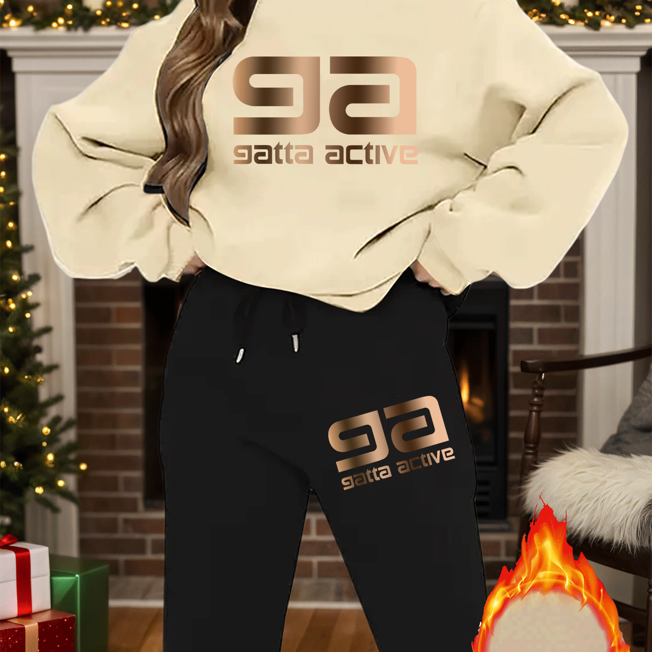 2-teiliges künstlerisches, elegantes Grafik-Slogan-gedrucktes Y2K-Stil neues Damen-Casual-Sport Set mit Rundhals-Pullover mit langen Ärmeln und Hose