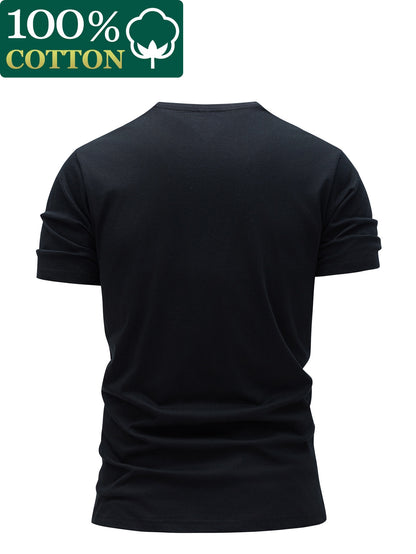 3 Stück - 100% Baumwolle T-Shirt mit Abenteuer-Stil Kompassdruck, lässiges Rundhals-Design, sommerliches trendiges Herrenoberteil